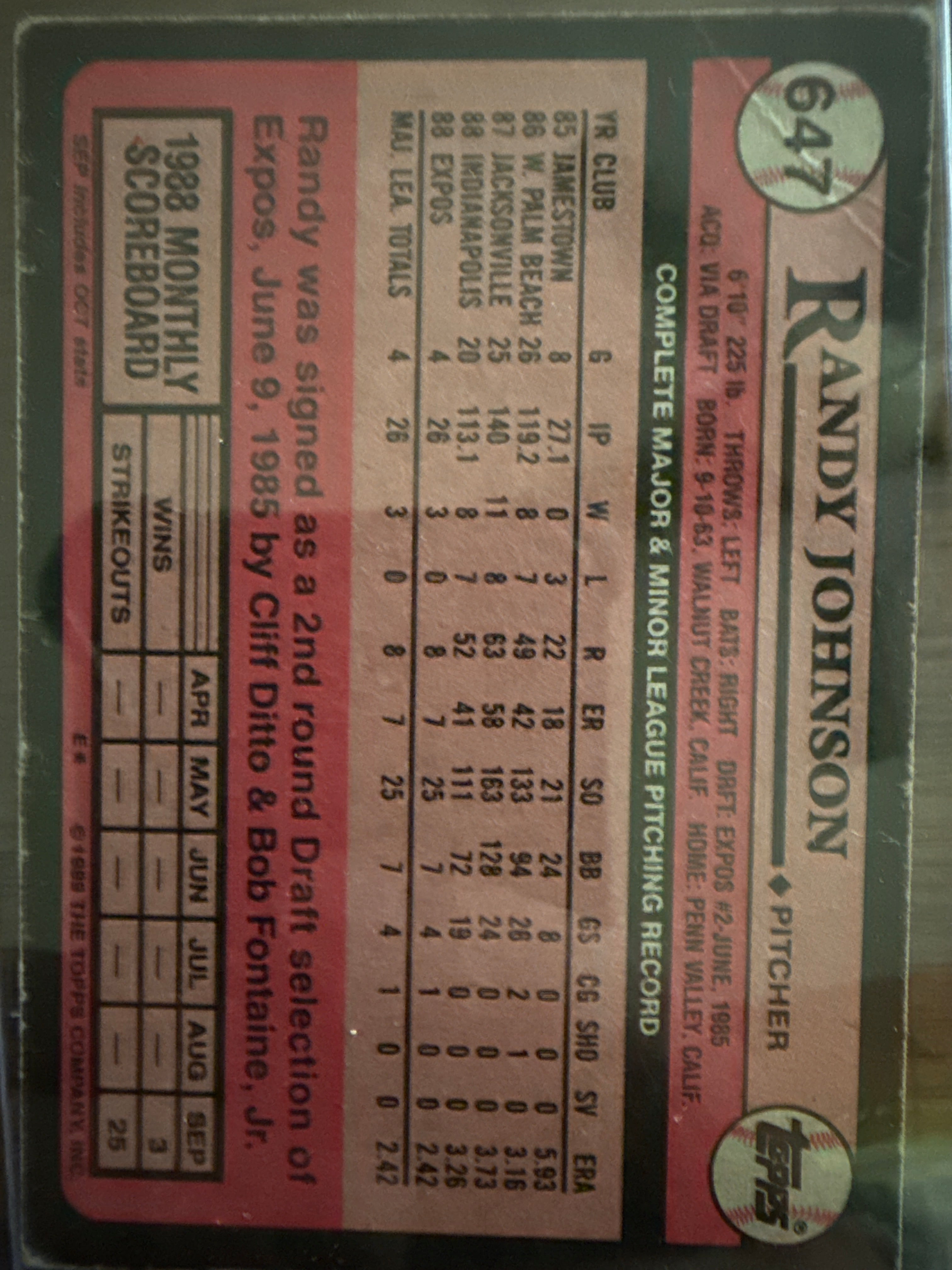 Topps Baseball Card Randy Johnson