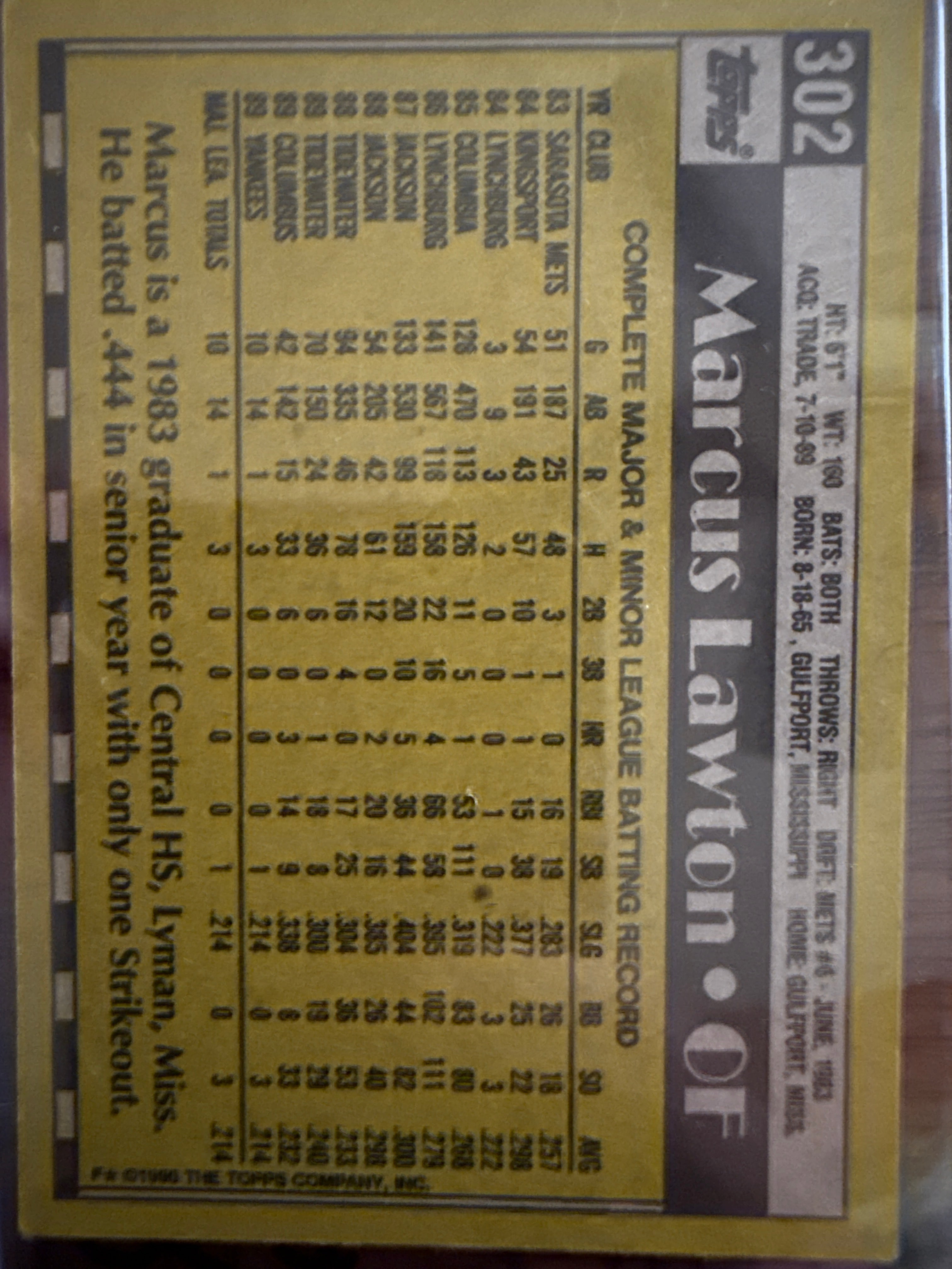 Topps Baseball Card Marcus Lawton