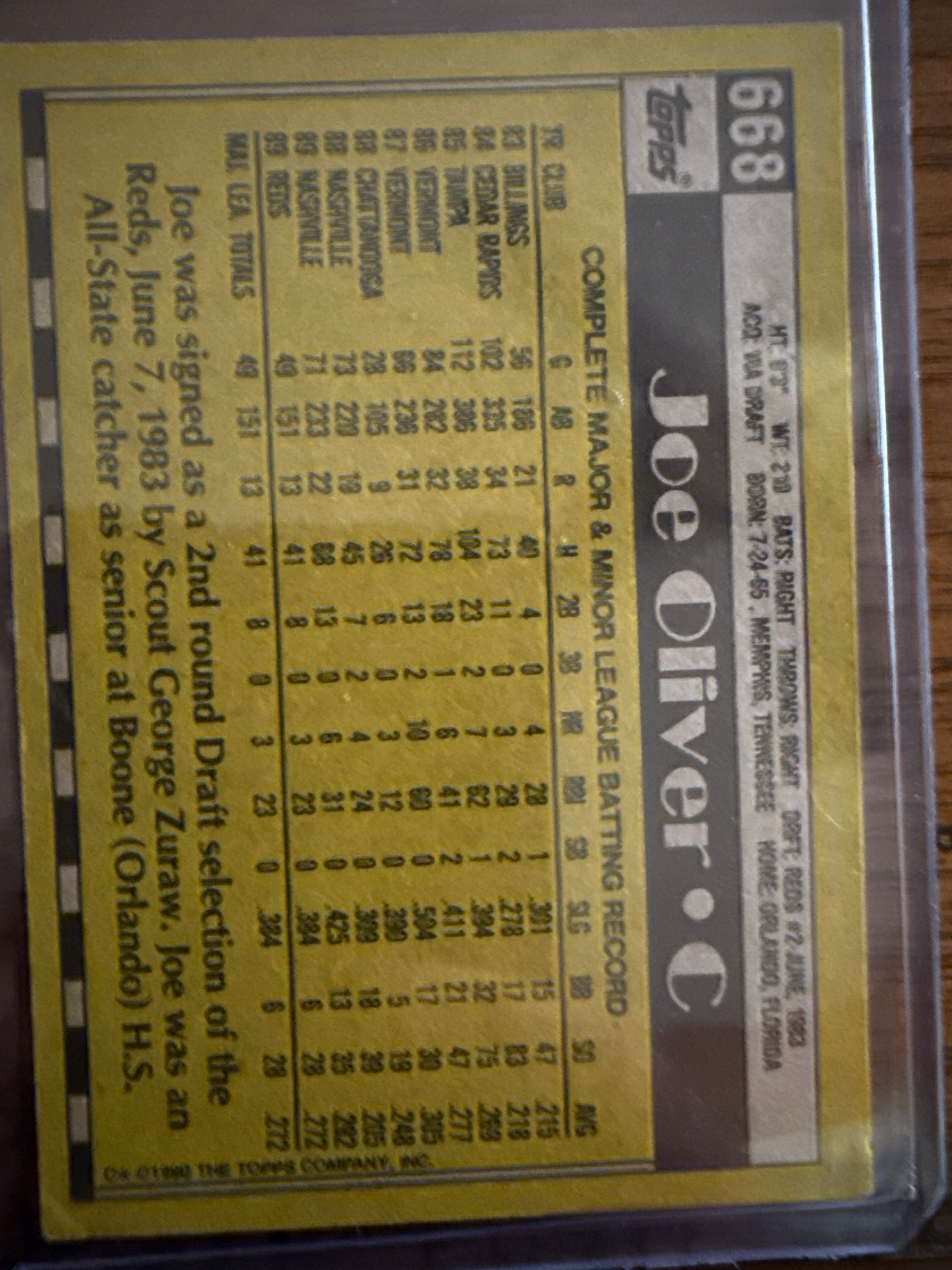 Topps Baseball Card Joe Oliver