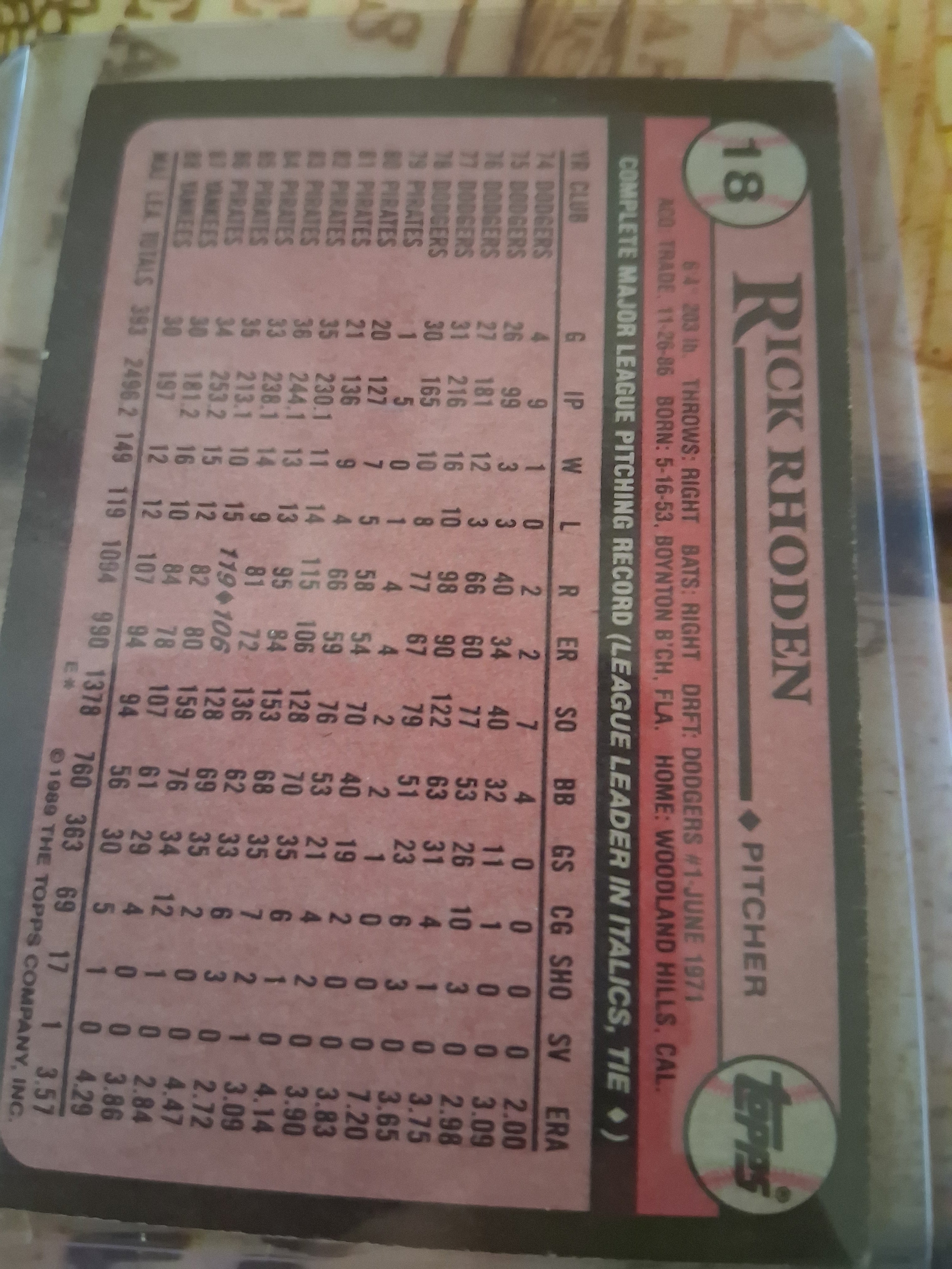 Topps Vintage baseball card Rick Rhoden