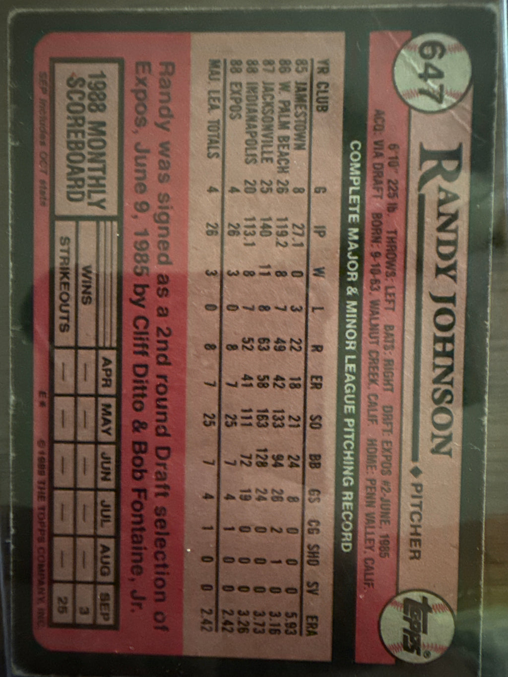 Topps Baseball Card Randy Johnson